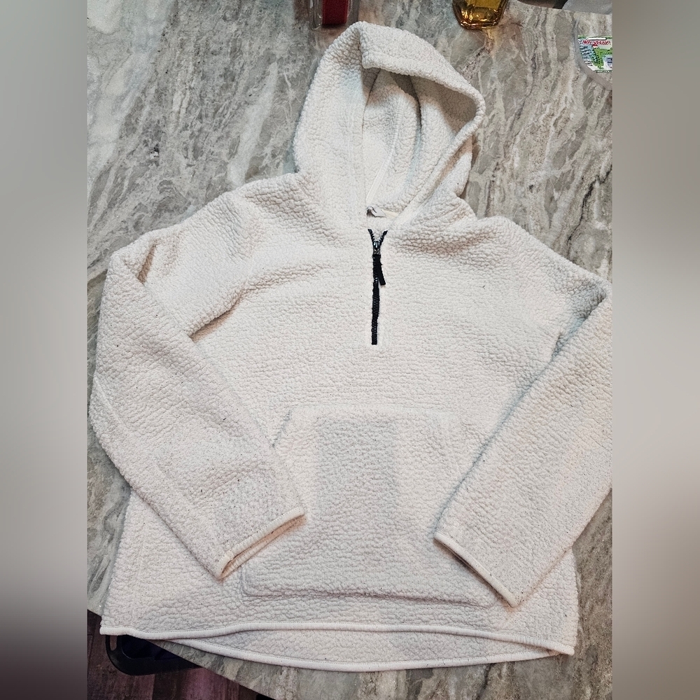 DSG Sherpa Fleece Hoodie Quarter Zip Pullover White Ivory Size Small